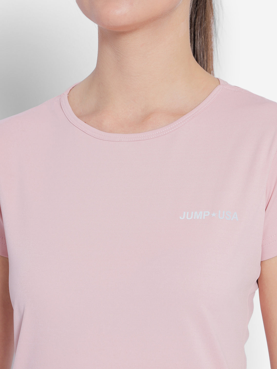JUMP USA Yoga Women Solid Rapid Dry Cut Out Sustainable T-shirt