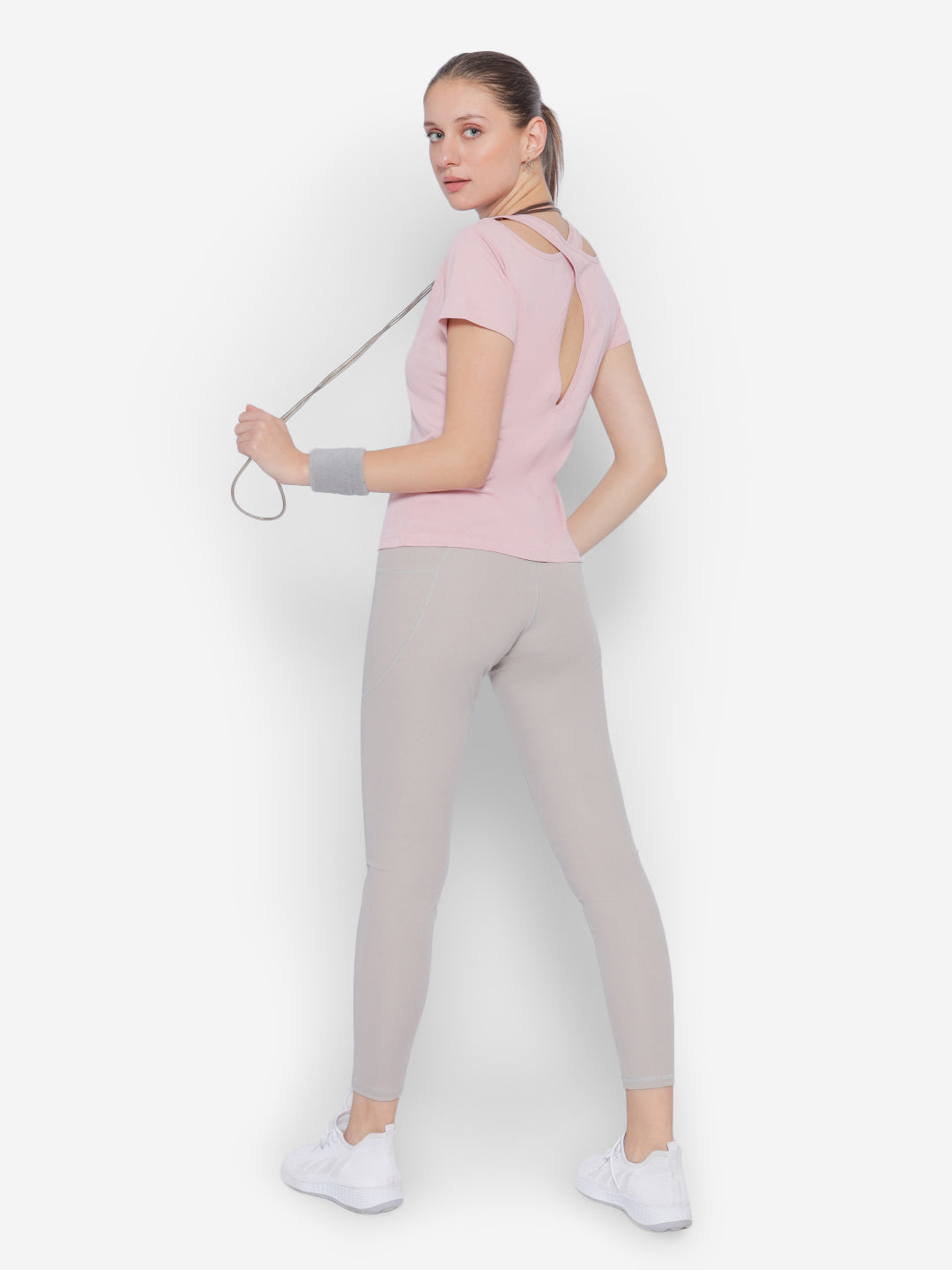 JUMP USA Yoga Women Solid Rapid Dry Cut Out Sustainable T-shirt