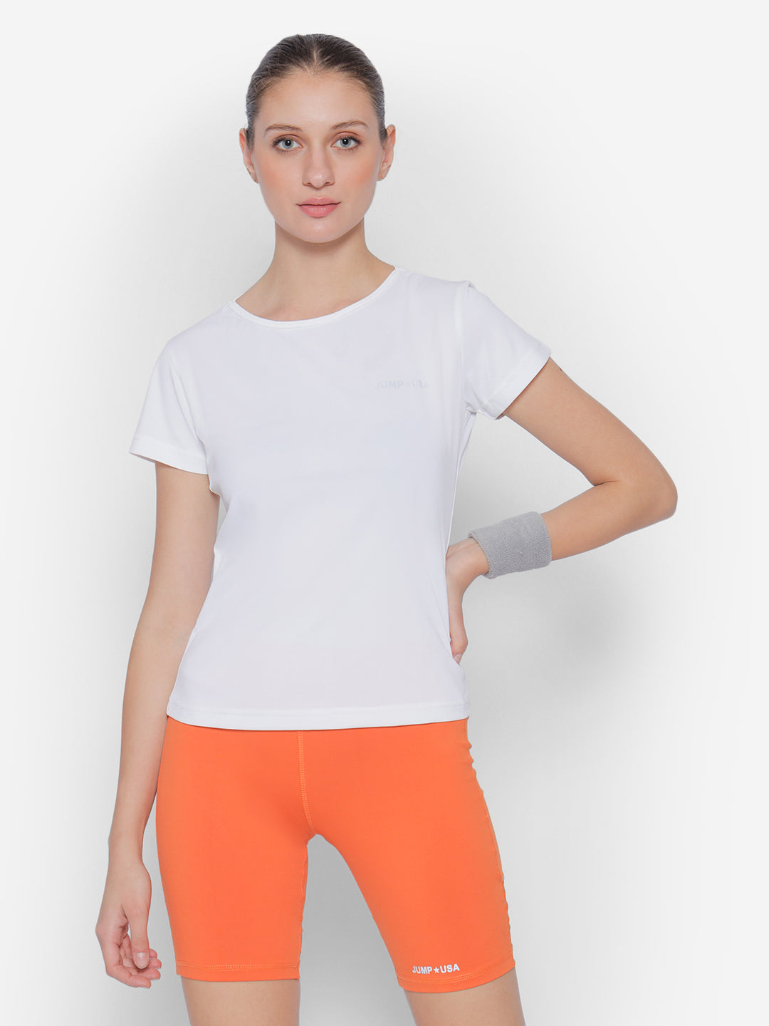 JUMP USA Yoga Women Solid Rapid Dry Cut Out Sustainable T-shirt