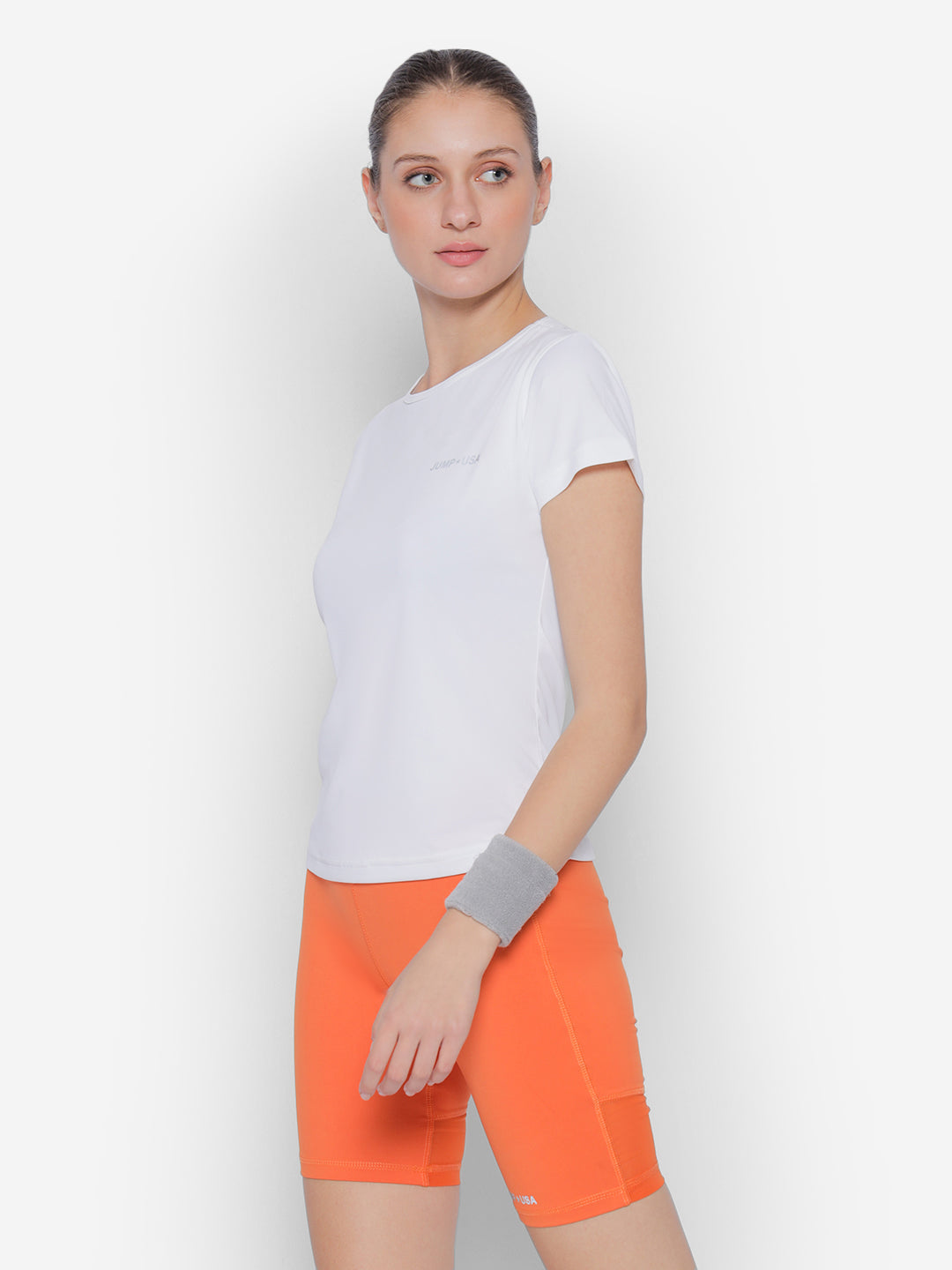JUMP USA Yoga Women Solid Rapid Dry Cut Out Sustainable T-shirt