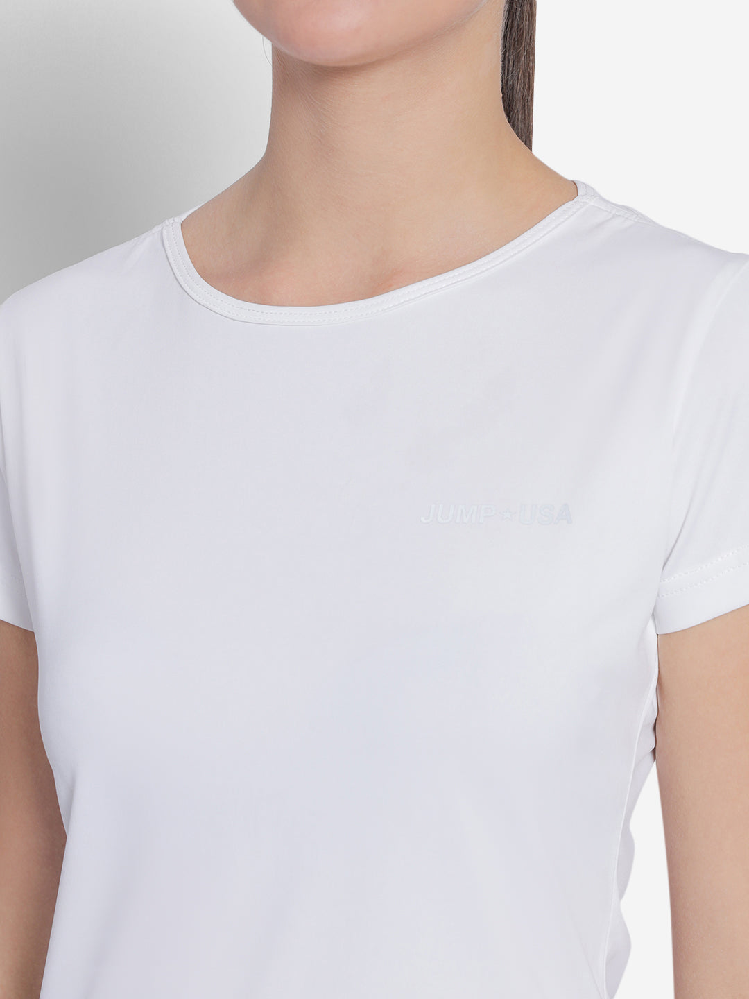 JUMP USA Yoga Women Solid Rapid Dry Cut Out Sustainable T-shirt