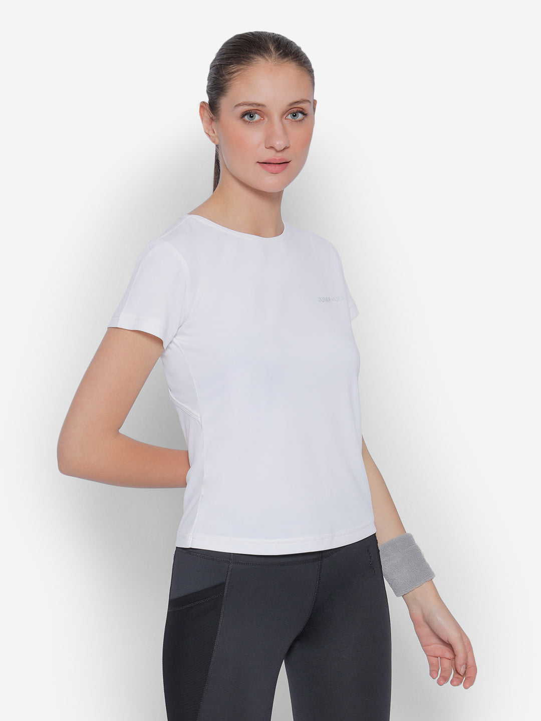 JUMP USA Yoga Women Solid Rapid Dry Cut Out Sustainable T-shirt