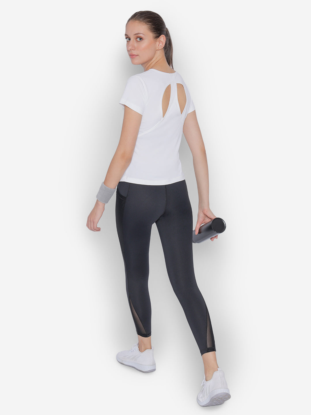 JUMP USA Yoga Women Solid Rapid Dry Cut Out Sustainable T-shirt