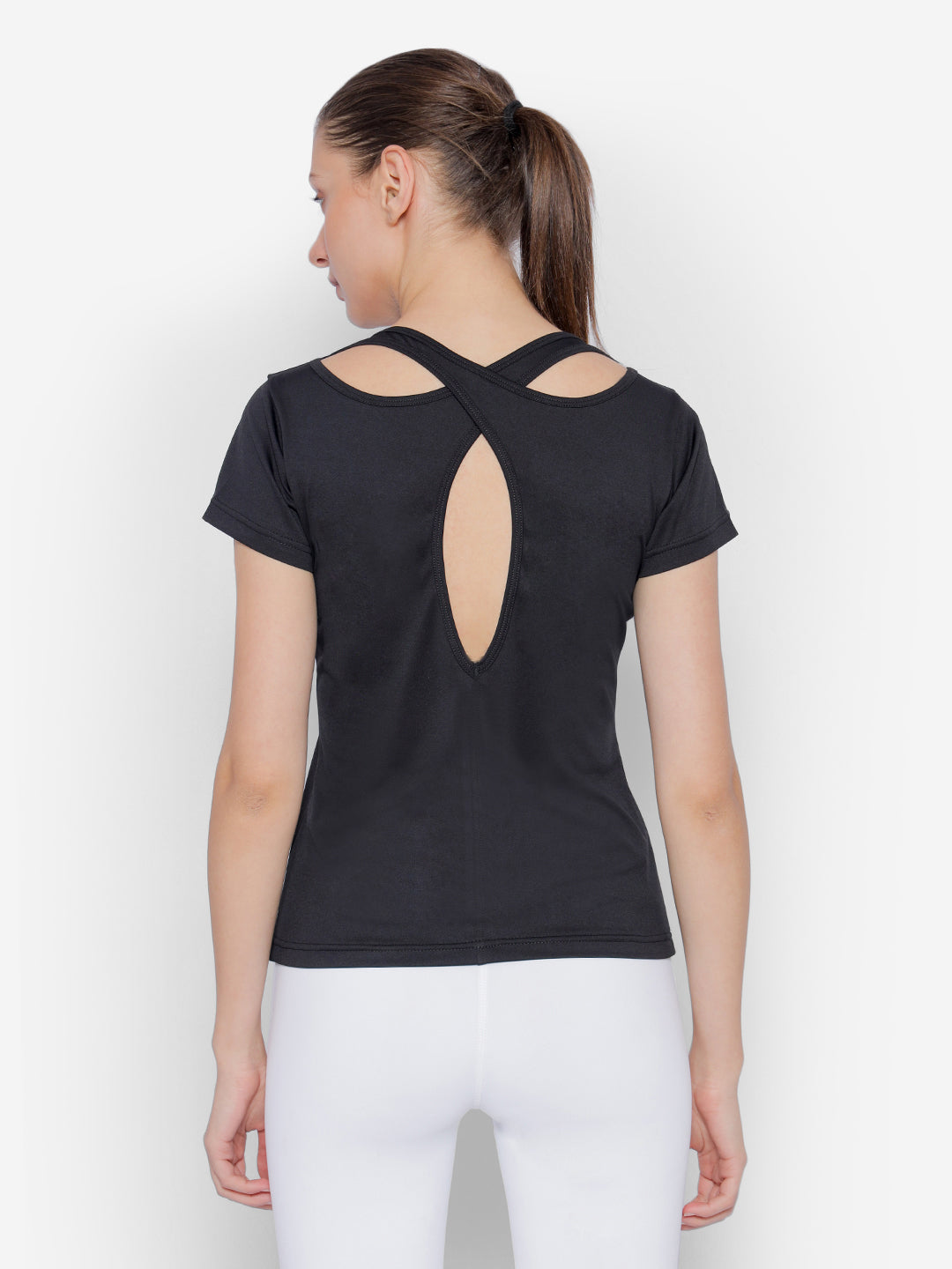 JUMP USA Yoga Women Solid Rapid Dry Cut Out Sustainable T-shirt