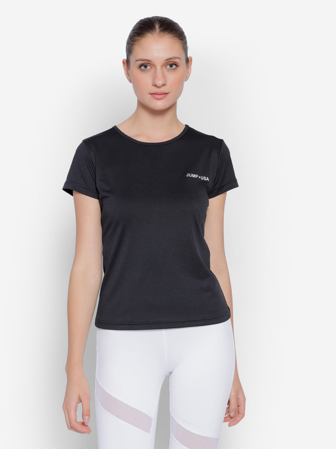 JUMP USA Yoga Women Solid Rapid Dry Cut Out Sustainable T-shirt