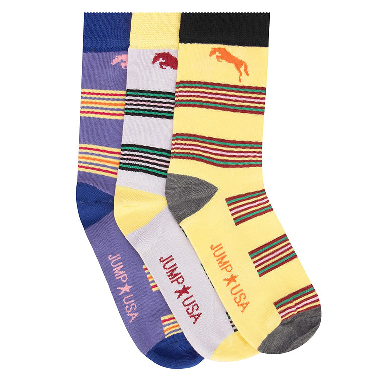 18SS161280-104-STD-JUMP-USA-Men's-Pack-of-3-Calf-Length-socks-|-Men's-Casual-Socks-for-Everyday-Wear-Sweat-Proof,-Quick-Dry,-Padded-for-Extra-Comfort-|-Blue-Yellow-Grey
