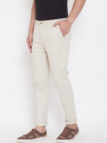 Men's Cream Stretch Washed Casual Tailored Fit Chinos - JUMP USA