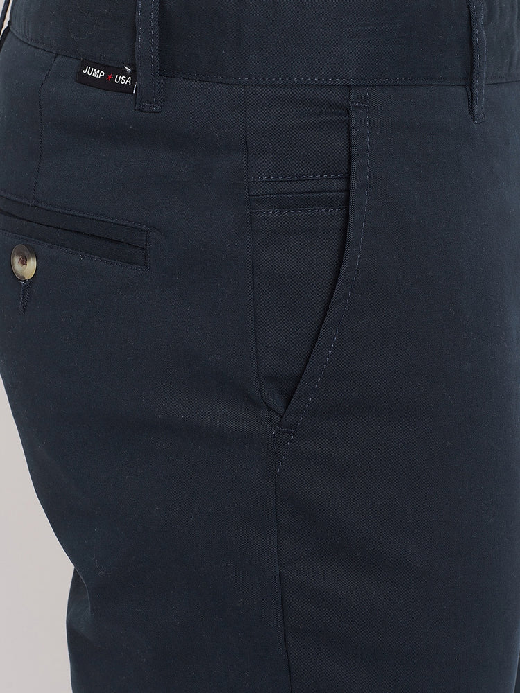 Men's Navy Blue Stretch Washed Casual Tailored Fit Chinos - JUMP USA