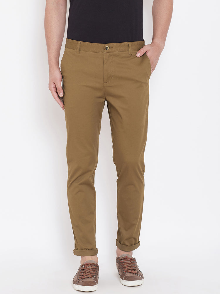 Men's Tan Stretch Washed Casual Tailored Fit Chinos - JUMP USA