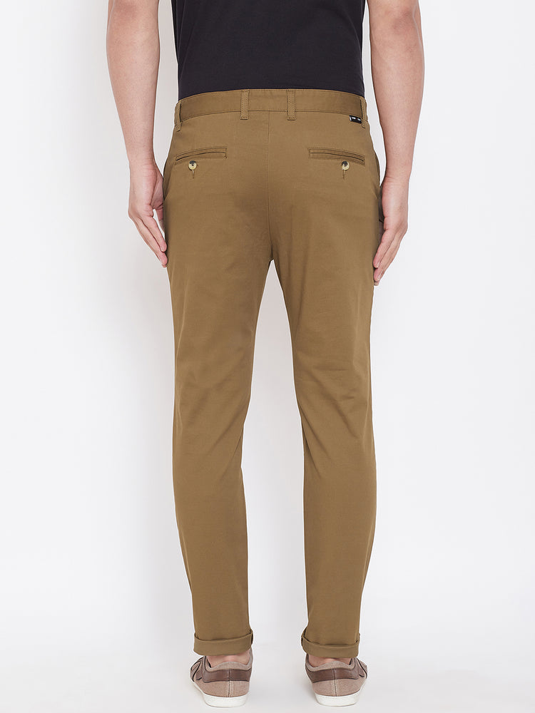 Men's Tan Stretch Washed Casual Tailored Fit Chinos - JUMP USA