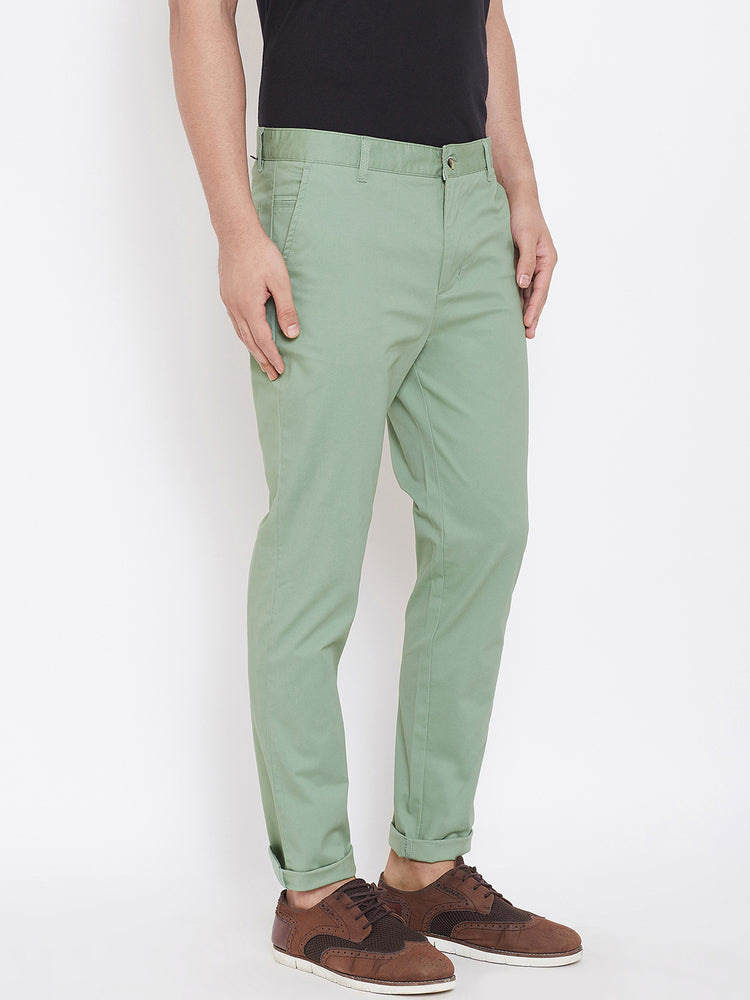 Men's Fern Green Stretch Washed Casual Tailored Fit Chinos - JUMP USA