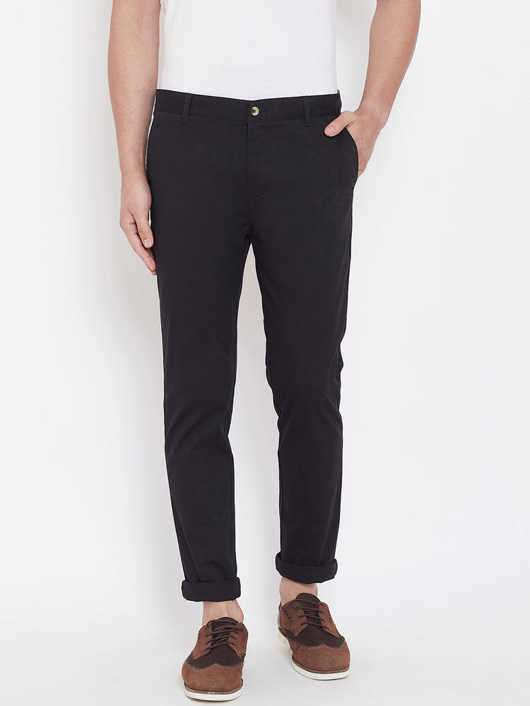Men's Black Stretch Washed Casual Tailored Fit Chinos - JUMP USA