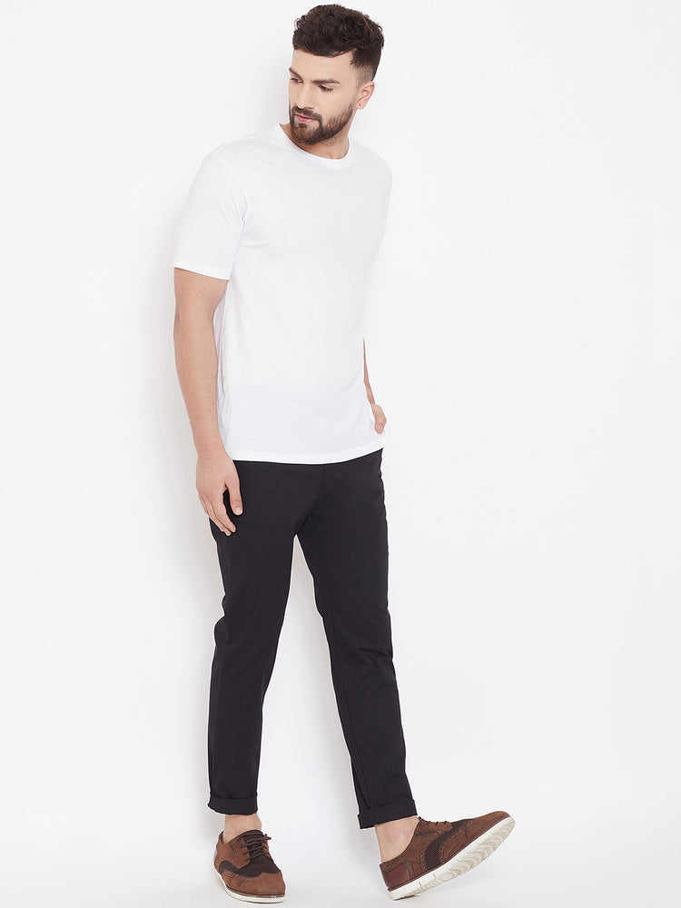 Men's Black Stretch Washed Casual Tailored Fit Chinos - JUMP USA