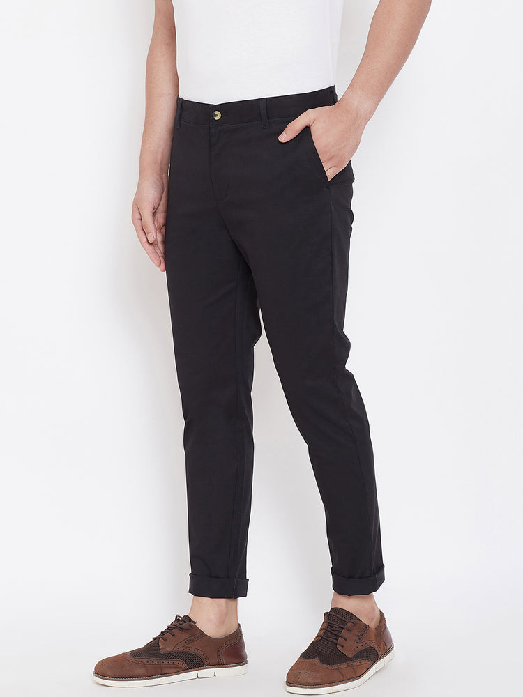Men's Black Stretch Washed Casual Tailored Fit Chinos - JUMP USA