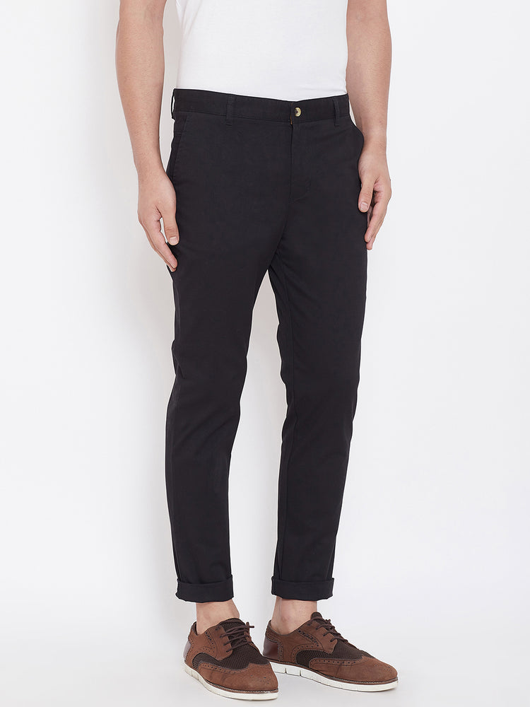 Men's Black Stretch Washed Casual Tailored Fit Chinos - JUMP USA