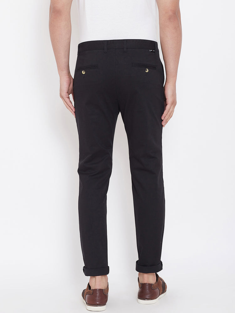 Men's Black Stretch Washed Casual Tailored Fit Chinos - JUMP USA