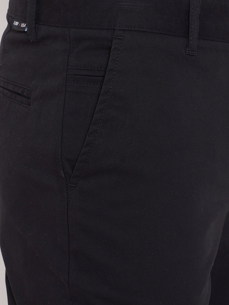 Men's Black Stretch Washed Casual Tailored Fit Chinos - JUMP USA