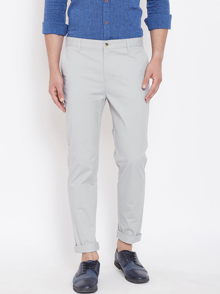Men's Grey Stretch Washed Casual Tailored Fit Chinos - JUMP USA