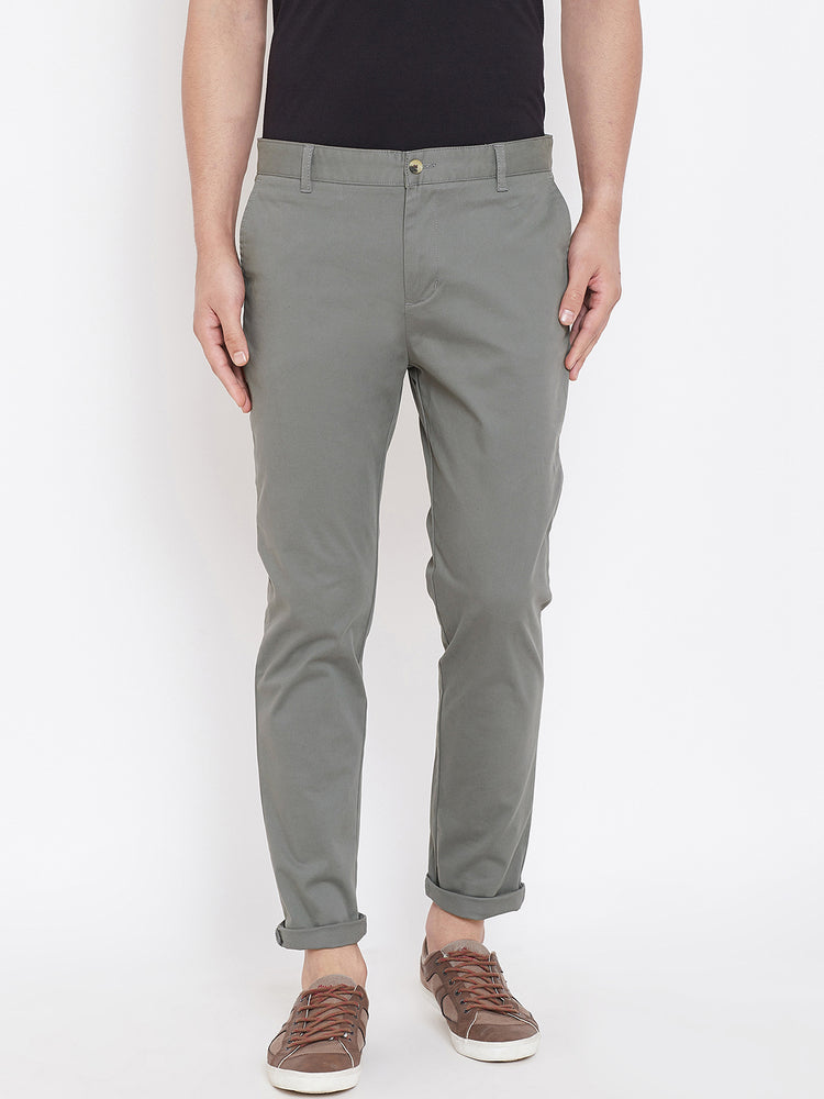Men's Charcoal Stretch Washed Casual Tailored Fit Chinos - JUMP USA