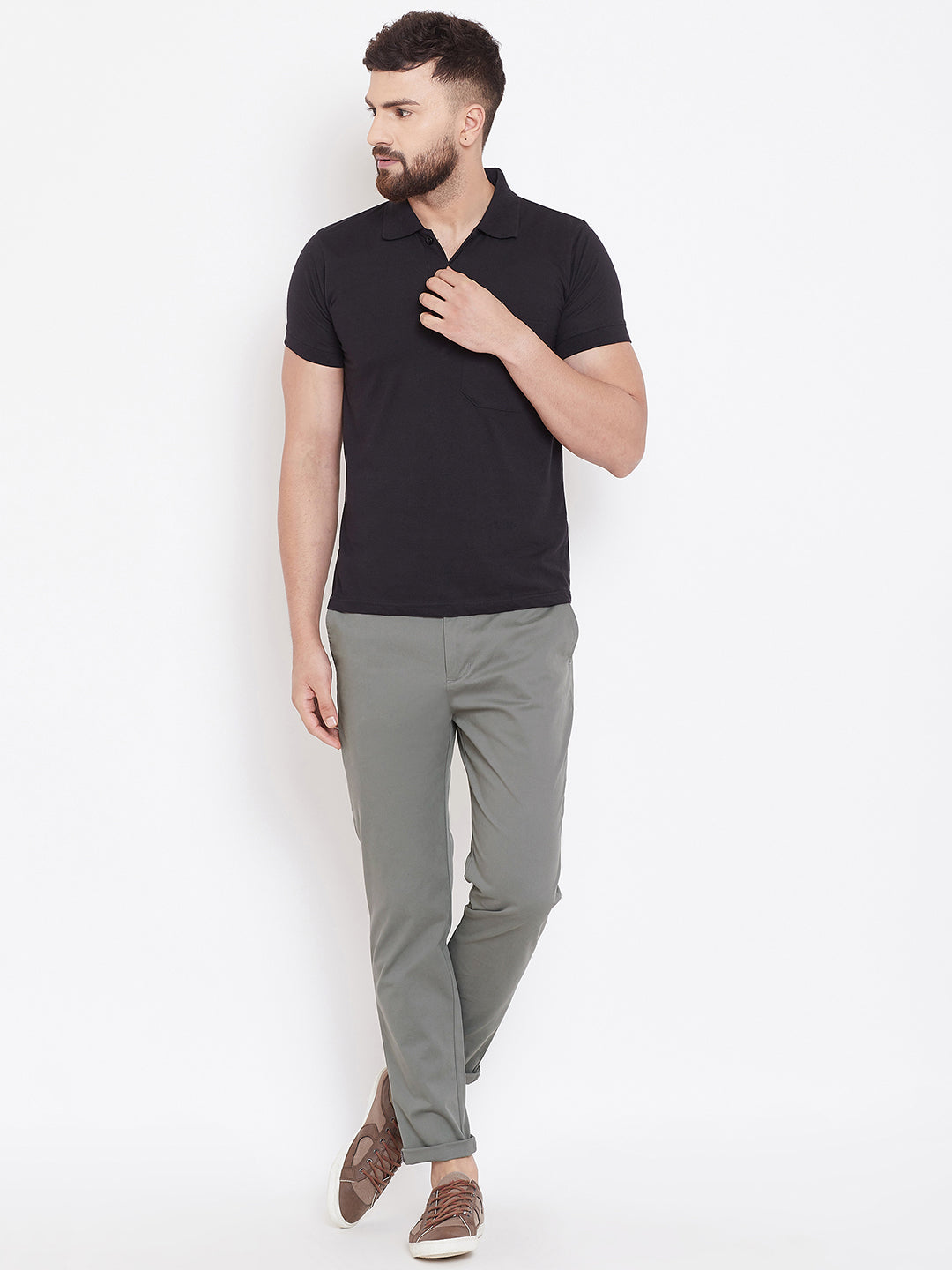 Men's Charcoal Stretch Washed Casual Tailored Fit Chinos - JUMP USA