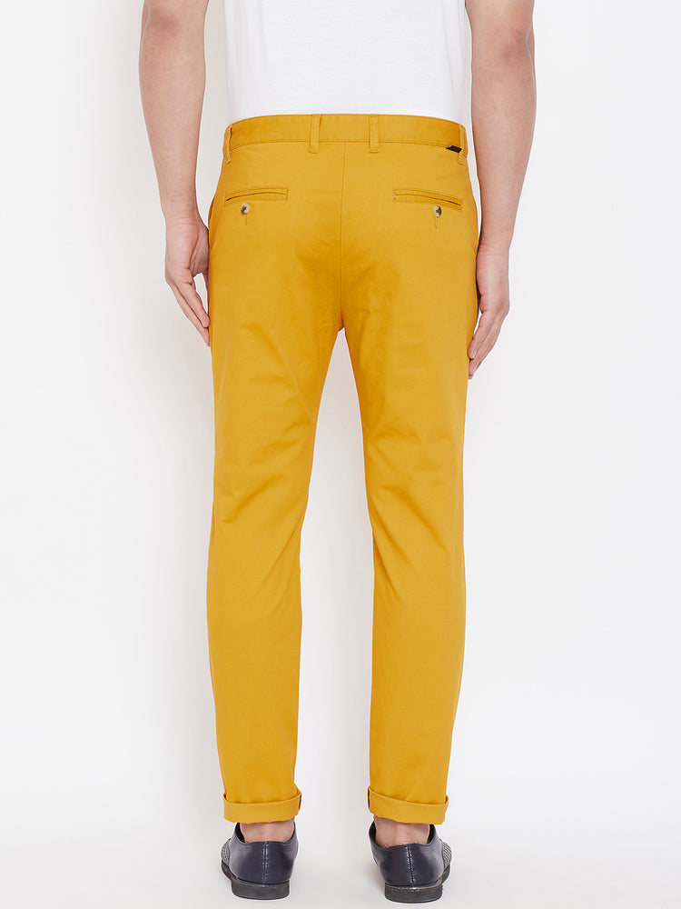 Men's Mustard Stretch Washed Casual Tailored Fit Chinos - JUMP USA