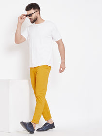 Men's Mustard Stretch Washed Casual Tailored Fit Chinos - JUMP USA