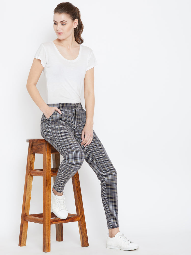 Women's Black and White Check Paperbag Pants with elasticated waistban –  Stylestone