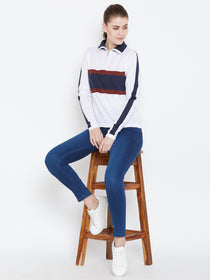 Womens Colourblock White/Ec Navy Sweaters - JUMP USA