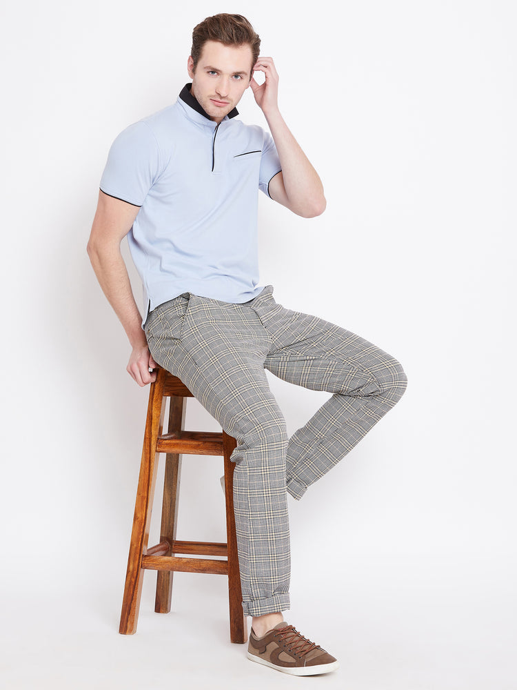 Men Grey Checked Casual Slim Fit Trousers - JUMP USA