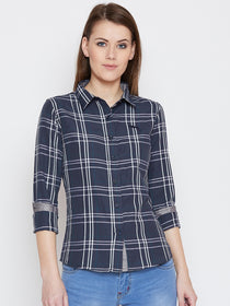 JUMP USA Women Navy Blue Checked Casual Shirt - JUMP USA