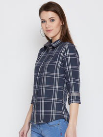 JUMP USA Women Navy Blue Checked Casual Shirt - JUMP USA