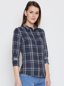 JUMP USA Women Navy Blue Checked Casual Shirt - JUMP USA