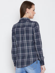 JUMP USA Women Navy Blue Checked Casual Shirt - JUMP USA