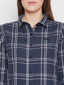 JUMP USA Women Navy Blue Checked Casual Shirt - JUMP USA