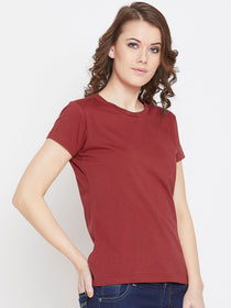 JUMP USA Women Red Cotton Solid Round Neck T-Shirt - JUMP USA