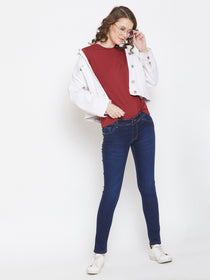 JUMP USA Women Red Cotton Solid Round Neck T-Shirt - JUMP USA