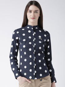 Women Navy Blue Regular Fit Printed Casual Shirt - JUMP USA