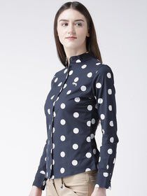 Women Navy Blue Regular Fit Printed Casual Shirt - JUMP USA