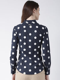 Women Navy Blue Regular Fit Printed Casual Shirt - JUMP USA