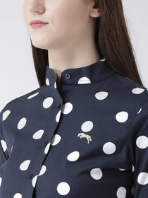 Women Navy Blue Regular Fit Printed Casual Shirt - JUMP USA