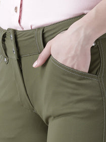 Women Olive Slim Fit Trouser - JUMP USA