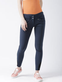 Women Navy Blue Slim Fit Trouser - JUMP USA