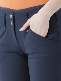 Women Navy Blue Slim Fit Trouser - JUMP USA