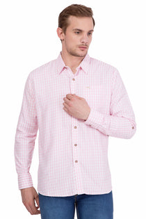 Slim Fit Long Sleeve Pink And White Check Casual Shirt - JUMP USA (1568785268778)