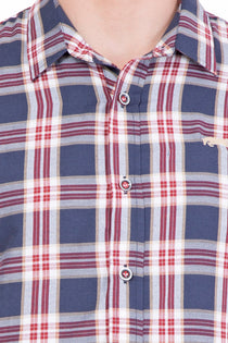 Men Relaxed Fit Navy Blue Check Casual Shirt - JUMP USA (1568785367082)