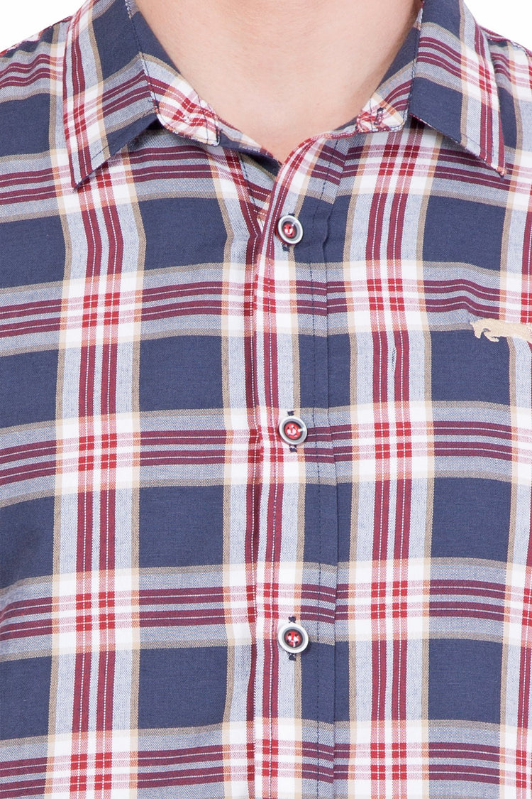 Men Relaxed Fit Navy Blue Check Casual Shirt - JUMP USA (1568785367082)