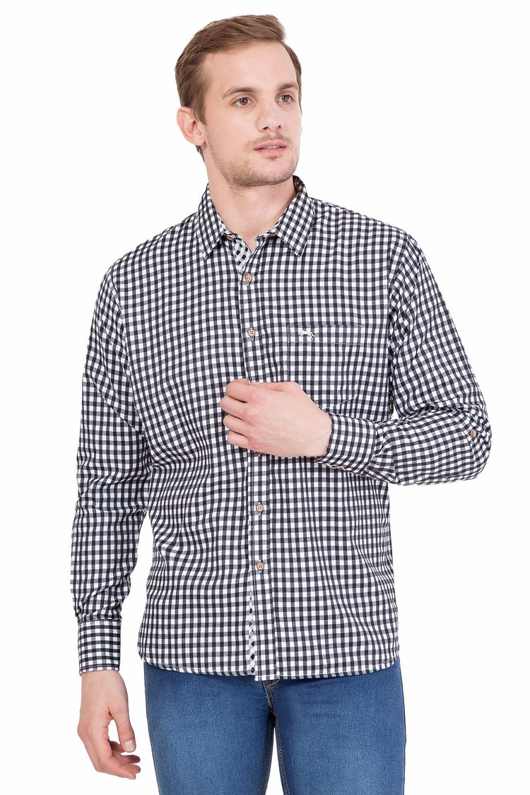 Men Relaxed Fit Black And White Check Shirt - JUMP USA (1568785432618)