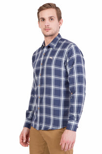 Relaxed Fit Navy And Grey Check Casual Shirt - JUMP USA (1568785694762)