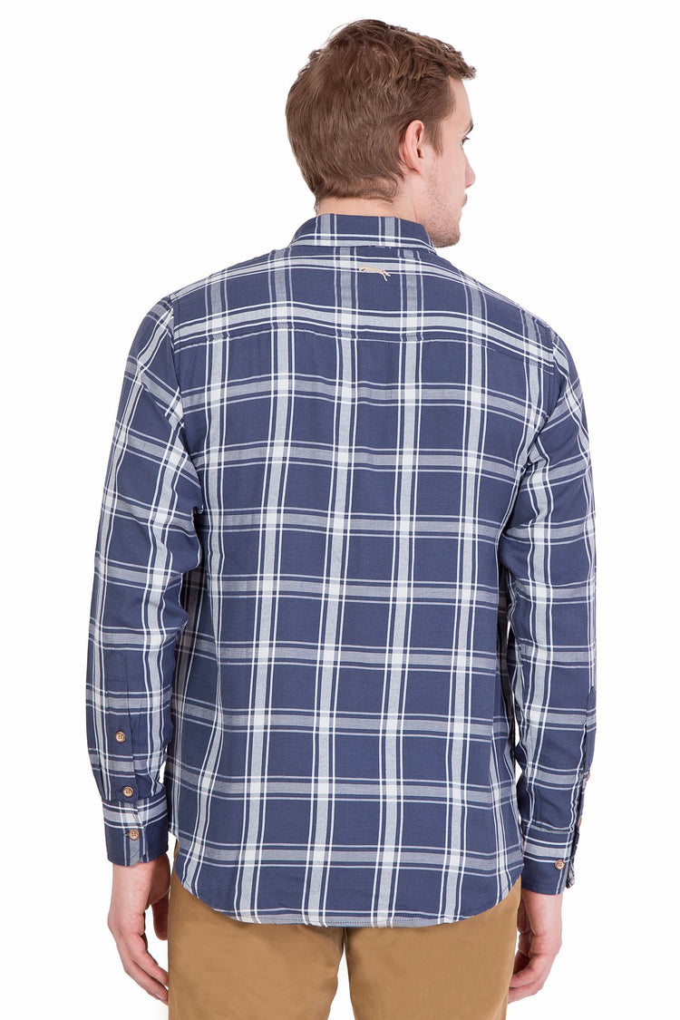Relaxed Fit Navy And Grey Check Casual Shirt - JUMP USA (1568785694762)