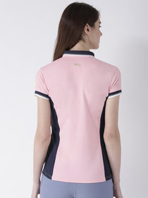 Women Pink Solid Polo Collar T-shirt - JUMP USA